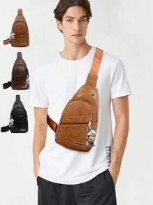 Bolso bandolera Shrrie para mujeres y hombres, bolso de cintura cruzado para mujeres y hombres, el nuevo clásico de moda de unicolor retro Joker, de tela impermeable de PU con bolsillo de vivo, diseño de bolsillo múltiple con orificio externo para auriculares