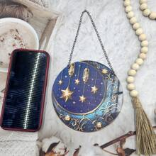 1 pezzo Piatto rotondo decorativo in acrilico colorato e vintage, con disegno di luna e stelle, per decorazione d casa