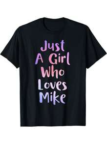 Women'S Casual Cotton-Shirt - Just A Girl Who Loves Mike Graphic Tee, Her - Fun And Comfy Regular FitSuitable Both Men And Wo - 黑色 - 查看 1