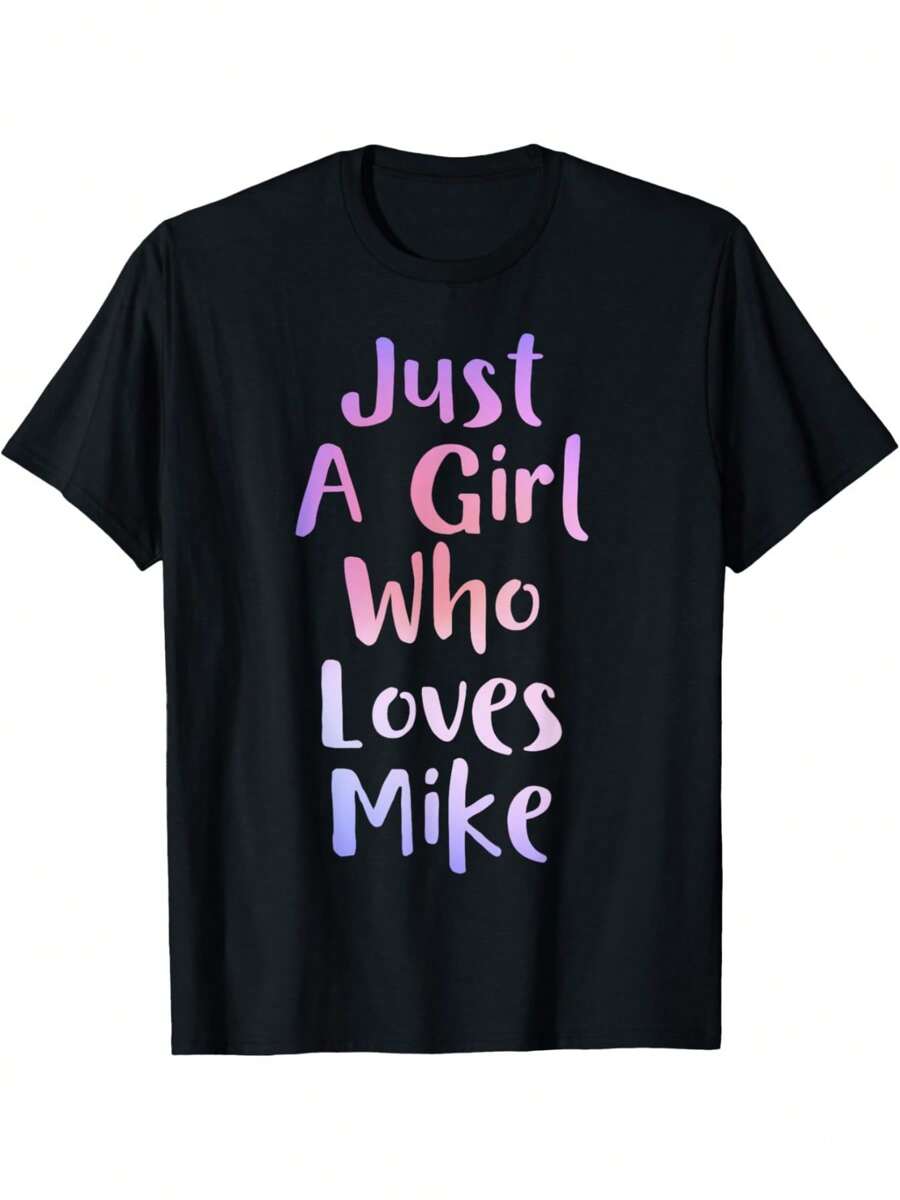 Women'S Casual Cotton-Shirt - Just A Girl Who Loves Mike Graphic Tee, Her - Fun And Comfy Regular FitSuitable Both Men And Wo - 黑色 - 查看 1