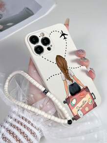 1 pieza Funda de teléfono a prueba de golpes con patrón de viaje de TPU blanco y 1 pieza Correa de muñeca con cuentas blancas, Versión internacional, no la versión nacional - Multicolor - Ver 3