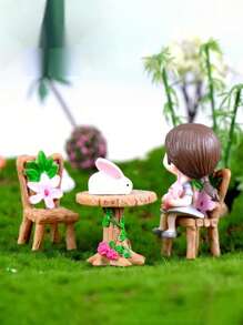 1set-Mini Fairy Garden Table And Chair Set, Yellow ABS Resin Doll House Furniture Decoration Kit, Micro-Landscape Art Deco Accessories, Fairy Garden Bench Dollhouse Accessories Statue DIY Decor Gift