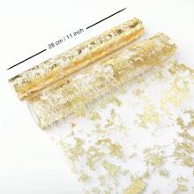 1 件金色闪亮金属亮片桌旗，28 厘米 X 275 厘米，薄网眼布桌布装饰，适用于派对、婚礼、新娘送礼会、生日
