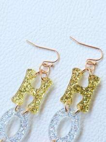 1 par de pendientes colgantes con diseño de conejo y letras "HOP" de acrílico con brillo, exagerados como regalo de fiesta del Día de Pascua