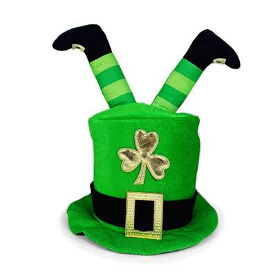 Irish St Patricks Day Top Hat For Women Men Green Leprechaun Felt Cap With 3D Legs Gold Shamrock Decored Cosplay Hats For Holiday Party Stage Gifts