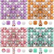 30pcs/52pcs Bunny Egg Shape Silicone Bead Set, Easter Jewelry DIY Gift, Suitable For Necklace, Bracelet, Home Decor - Ideal Handmade Gift