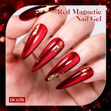 7ML 酒红色猫咪磁性凝胶指甲油超闪亮红宝石红色指甲闪光猫眼磁性凝胶指甲用品可去除 UV 半永久性指甲油 - 彩色 - 查看 10