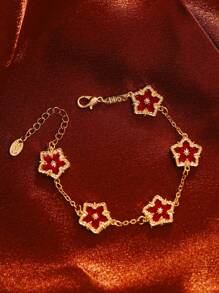 Bracelet floral en émail double face, motif vacances d'été, couleurs rouge, rose, bordeaux, noir et blanc, cadeau minimaliste et à la mode pour la Saint-Valentin, sans coffret cadeau.