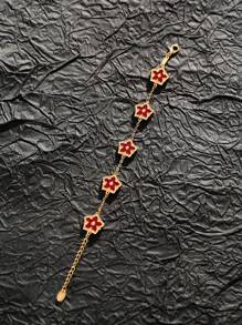 Bracelet floral en émail double face, motif vacances d'été, couleurs rouge, rose, bordeaux, noir et blanc, cadeau minimaliste et à la mode pour la Saint-Valentin, sans coffret cadeau.
