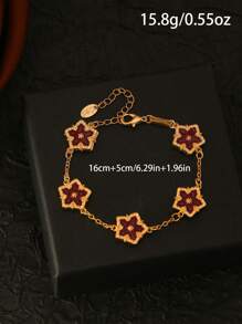 Bracelet floral en émail double face, motif vacances d'été, couleurs rouge, rose, bordeaux, noir et blanc, cadeau minimaliste et à la mode pour la Saint-Valentin, sans coffret cadeau.