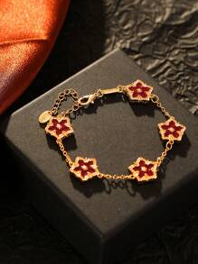 Bracelet floral en émail double face, motif vacances d'été, couleurs rouge, rose, bordeaux, noir et blanc, cadeau minimaliste et à la mode pour la Saint-Valentin, sans coffret cadeau.