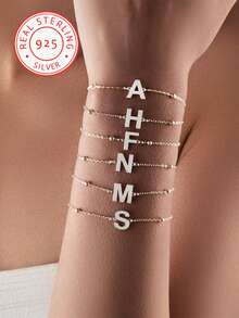 925 Sterling Silver Classic Retro Luxury Customized English Letter Beaded Bracelet, Fashionable Surprise Gift Suitable For Valentine's Day, Christmas, Thanksgiving, Birthday And Other Holidays To Give To Friends, Family And Classmates - Multicolor - View 2