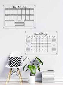 1pc Reusable Dry Erase Calendar, 3D Transparent Acrylic Weekly Meal Planner, Organizer Board, Whiteboard For Home Office, Monthly Date Display
