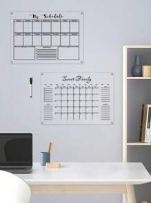 1pc Reusable Dry Erase Calendar, 3D Transparent Acrylic Weekly Meal Planner, Organizer Board, Whiteboard For Home Office, Monthly Date Display