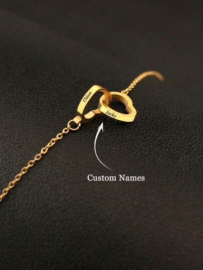 Customized Name Bracelet, Engraved Double Heart Bracelet, Stainless Steel Material, Couples Name Bracelet, Ideal Gift For Valentine's Day, Wedding Anniversary, Engagement, Christmas, Girlfriend