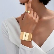 2 件简约优雅时尚女士宽手链和戒指套装，适合女性、节日、生日、派对、婚礼、节日、购物、日常佩戴 - 手鐲 - 查看 1