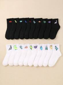 10 Pairs Kids Assorted Dinosaur Embroidered Crew Socks - Multicolor - View 4