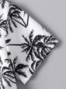 3pcs/Set Boys' Casual Summer Beach Holiday Coconut Tree Print Short Sleeve Shirt, Shorts And Hat - Black and White - View 6