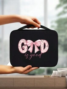 Bolsa para Biblia con letras doradas impresas, funda para Biblia, soporte para Biblia, bolsa de almacenamiento portátil, bolsa para Biblia de tamaño estándar con cremallera y bolsillo, utilizada para el aprendizaje de la Biblia, caja de Biblia con letras, bolsa portátil para Biblia, muy adecuada para el aprendizaje de la Biblia de adultos, mujeres y hombres