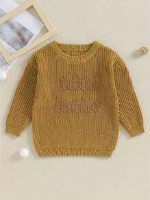 Suéter para bebé niño con bordado de letras, cuello redondo, manga larga, ropa de otoño para niño pequeño, jerséis, tops - Amarillo - Ver 1