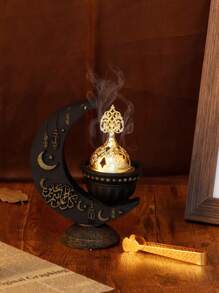 1pc/Set Creative Minimalist Resin Black & White Moon Shaped Incense Burner, Middle Eastern All-Season Home Air Purifier Incense Holder, Arabic Letter Incense/Ice Clip, Suitable For Yoga Studio, Massage Room, Meditation Room, Hair And Clothes, Office & Bedroom, All Seasons