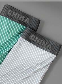 4 piezas de calzoncillos tipo bóxer casuales cómodos para hombres con patrón de rayas y letras, ropa interior deportiva de colores aleatorios