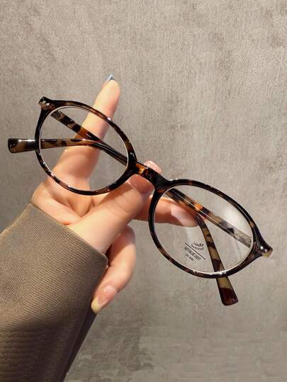 1 Pair Women's Fashionable Oval Glasses - Vintage Design With Rivet Decoration, Perfect For Academic Style And Clear Vision!