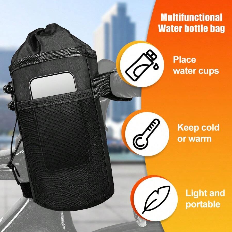 Bolsa aislada porta botellas de agua para bicicleta, Portavasos de bebida para bicicleta, Soporte para botella de agua tipo correa para cuadro de bicicleta sin tornillos, Bolsa de almacenamiento para teléfono móvil de bicicleta con correa para el hombro, Adecuado para viajes y trayectos