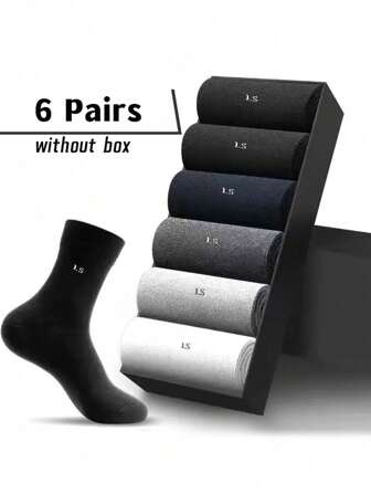 6 Pairs Of Simple Solid Men's Business Socks, Sweat-Absorbing Anti-Odor Breathable Deodorant Comfortable Compression Crew Socks For All Seasons