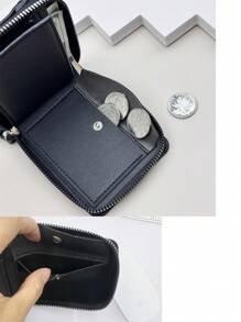 1 Piece Of Men's PU Leather Short Wallet, Fashionable Checkered Soft Wallet, Horizontal Zipper Wallet, Coin Purse, Woven Pattern Splicing Wallet, Large Capacity Multi Card Slot, Can Store Large Banknotes, Simple Coin Pocket, Credit Card Bank Card ID Card Photo Slot, Business And Leisure Style, Ideal Gift For Men's Birthdays Or Partners, Suitable For Fashionable Styles - Multicolor - View 4
