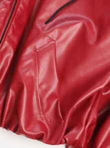 男式宽松短款连帽PU皮革Rave夹克