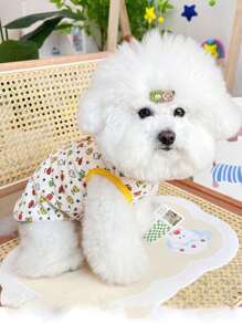 1pc Langxingcs Cartoon Print Pet Vest, Soft & Comfortable Fleece Cat/Dog Pajamas, Suitable For Small/Medium Cats & Dogs, All Season - White - View 7