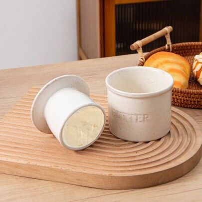 1pc Speckled White Butter Crock With Lid For Countertop - Ceramic French Butter Dish For Spreadable Soft Butter, Butter Container Holder With A Water Seal, Housewarming Gift, Kitchen And Home Decor