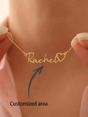 1PC 18K Gold-Plated Stainless Steel Elegant Bohemian Style Personalized Name Pendant Necklace - Heart-Shaped Name Plate Jewelry, Suitable For Women To, Is An Ideal Choice For Gifts And Parties.,Black,Silver,Gold,Stylish,Colorful,Vintage,Simple,Unisex,Casual,Cuties,Custom,Personalized,Unique,Ideal Gifts For Him,Ideal Gifts For Her,Her,Boyfriend,Girlfriend,Dad,Mom,Family,Friends,For Anniversaries,For Birthdays,For Graduation,For Prom,For Party,Customized Fashion Jewelry,Delicate Romance,Silver Stylish