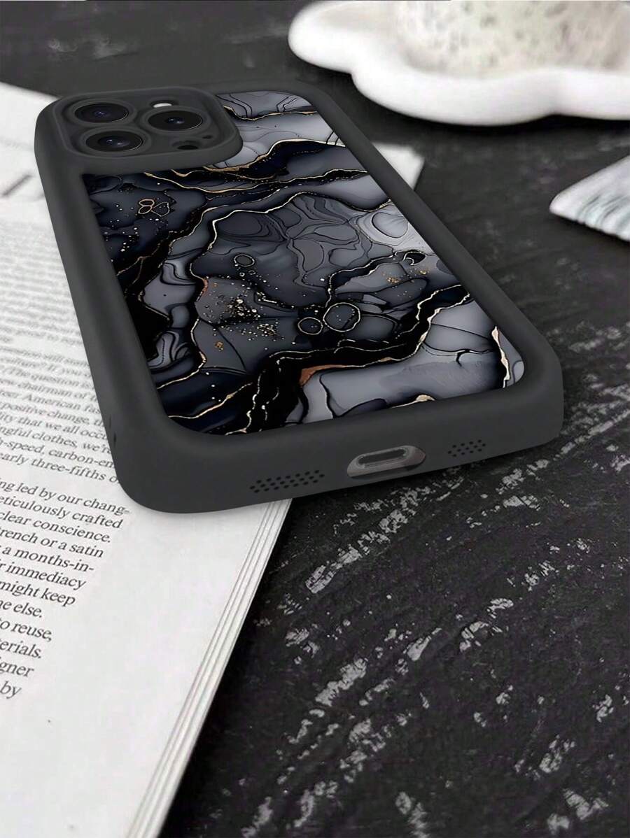 1pc Angel Eye Textured Luxury Thick Phone Case, Marble Glitter UV