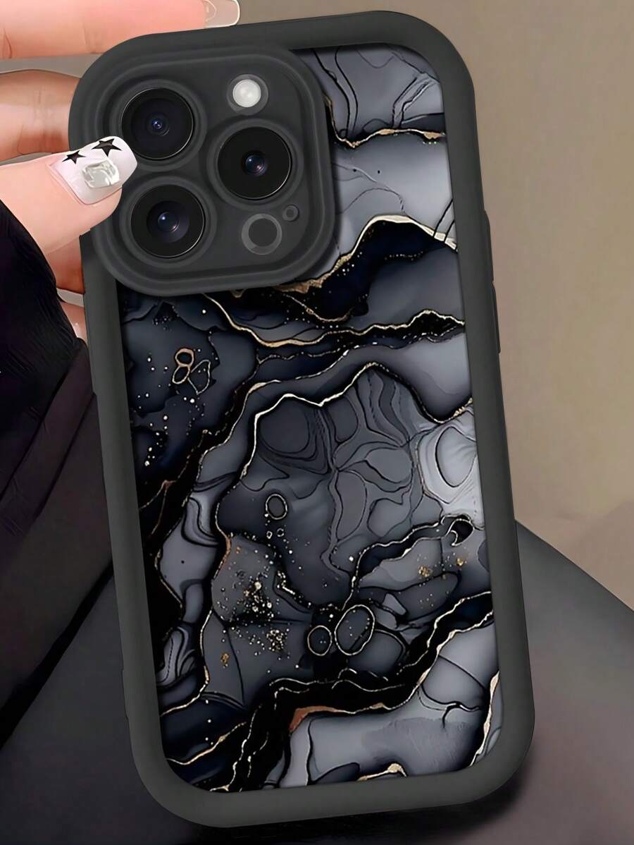 1pc Angel Eye Textured Luxury Thick Phone Case, Marble Glitter UV