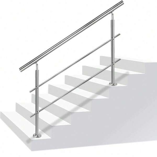Aufun Treppengeländer Edelstahl Handlauf Geländer Für Treppen, Innen Und Außen, Balkon, Brüstung, Silber, Länge: 80/100/120/150/160/180/200cm, Mit/ohne Querstreben