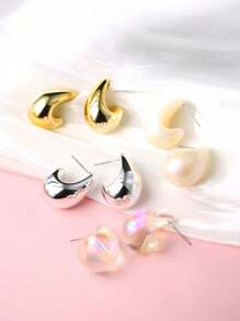 8 件装欧美时尚简约水滴形镂空耳环高端设计金银耳环适合日常佩戴 - 彩色 - 查看 2