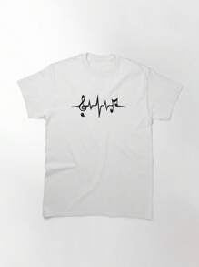 Music Pulse Heartbeat Notes Clef Frequency Wave Sound Festival Essential T-Shirt, Women's T-Shirt, 220g Pure Cotton, Casual Crew Neck, Perfect For City Walks, Travel, And Outdoor Fun. - 白色 - 查看 1