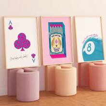 Bộ 3 tranh in hộp diêm màu nước, áp phích vải canvas diêm hợp thời trang, tranh tường hộp diêm cổ điển, tranh in thẩm mỹ màu hồng vui nhộn cho trang trí nhà chung cư - Nhiều màu - Xem 1