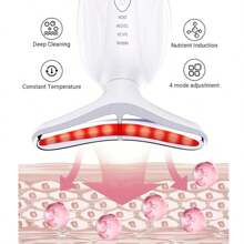 7-In-1 LED Face Massager, Beauty Neck Device, USB Rechargeable - Women's Holiday Gift, 500mAh Skincare Tool, Compact Design, Rechargeable Massager, Durable Structure, Vibration Massager, Self-Care Gift - White - View 3