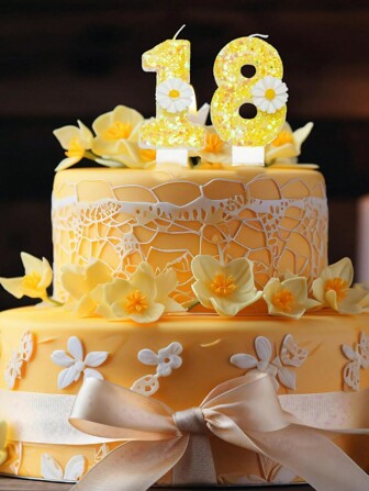 1 件 0-9 黄色和白色花朵水晶闪光数字蜡烛，生日蛋糕蜡烛配件，烘焙甜蜜派对蛋糕装饰，圣诞节