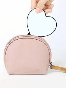 1pc Ins Style Love Handle Mirror Makeup Mirror Portable Makeup Mirror Handheld Heart-Shaped Travel Mirror With Handle, Can Be Held Or Desktop Mirror, Suitable For Dormitory, Office And Travel, Women's Makeup Mirror Compact