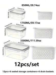 12pcs Set: Leak-Proof Food Storage Containers - 2-Layer Airtight Design For Easy Meal Prep, Reusable & Stackable Kitchen Organizer For Fruits, Vegetables, Meats & Grains - Black and White - View 2