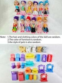 有公主、猫、狗、家具和配件的娃娃屋，适合小女孩的蓝色梦幻娃娃屋玩具。房间花园、厨房玩具、家具和配件玩具、宠物电梯和小狗游乐区、适合 4-5-6-7-8-10 岁女孩的圣诞玩具礼物（一些配件是随机颜色）