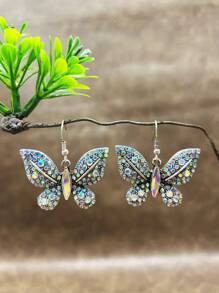 1 Set Vintage Western/Country Style Beaded CCB/Chain/Butterfly Pendant Necklace & Butterfly Drop Earrings, Suitable For Women/Girls To Accessorize Casual Outfits, Parties, Jewelry Gift For Family/Friends/Yourself