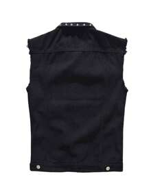 Men's Hip-Hop Rock Punk Sleeveless Denim Jean Vest Jacket With Rivets - 黑色 - 查看 2