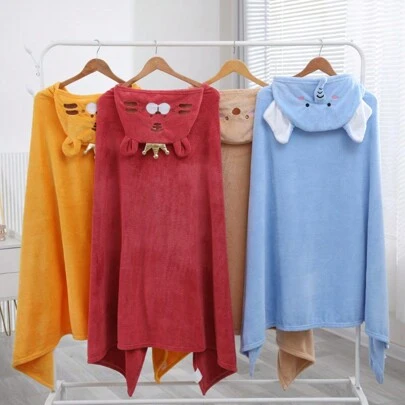 1 件可爱动物连帽斗篷，柔软吸水速干男女通用婴儿浴袍，适合婴幼儿，四季皆宜