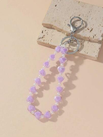 1 قطعة سلسلة مفاتيح قلب ملون بالخرز للنساء، شفاف، إكسسوار أنيق للحقيبة، قلادة للسيارة، تميمة للحقيبة، لانياردات للمدرسة، هدية عيد الميلاد، هدية للمعلم والصديقة والأخت