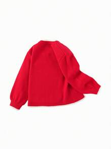 Balabala Girls' Knitted Cardigan, Sweet Spring Jacket For Young Girl - Chinese Red - View 7